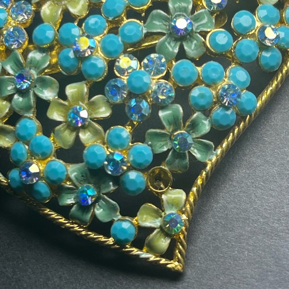 Noblesse Signed Floral Heart Clip / Brooch LARGE - Picture 6 of 6